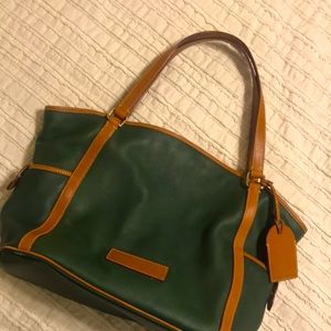 Dooney and Burke Green and Tan Genuine Leather Tote Bag
